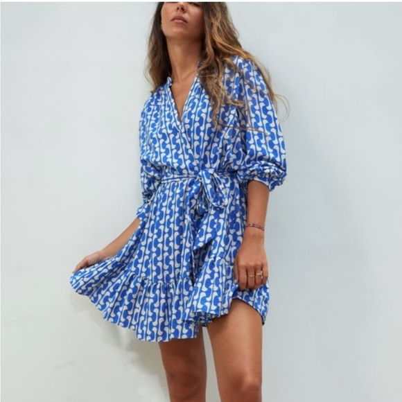Zara Dresses & Skirts - Zara | Blue and White Puff Sleeve Sundress